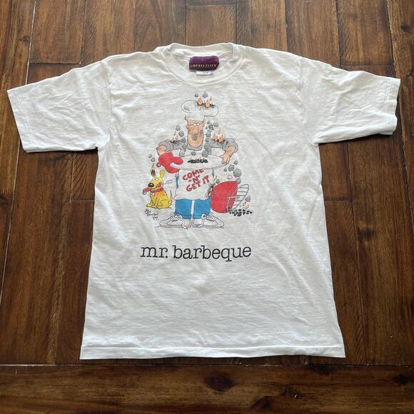 Vintage Mr Barbeque Shirt Mens Large White Funny Jim Benton BBQ Cartoon 1989 90s - Picture 2 of 8